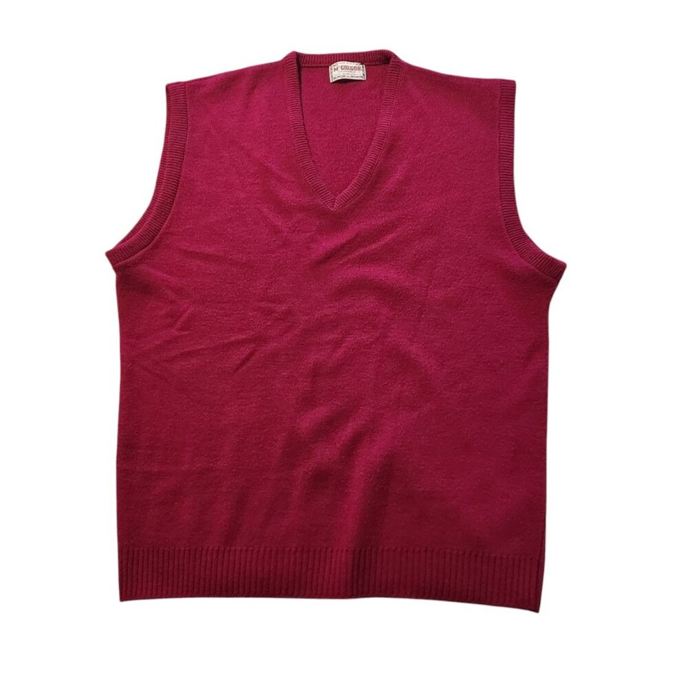 Vintage 80s McGregor Sweater Vest Acrylic Knit Red V-Neck USA Made Mens Medium‎